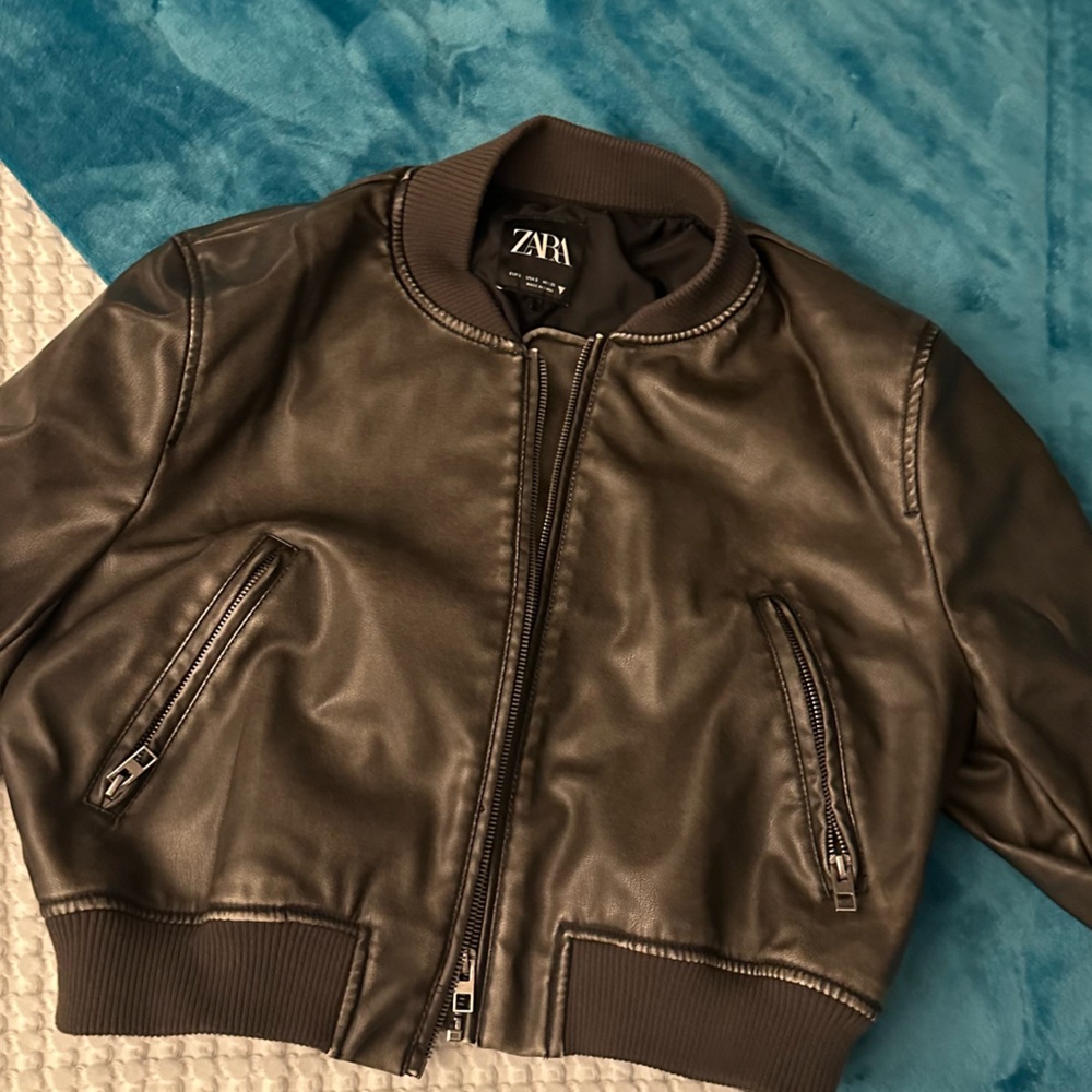 ZARA Black Faux Leather Bomber Jacket